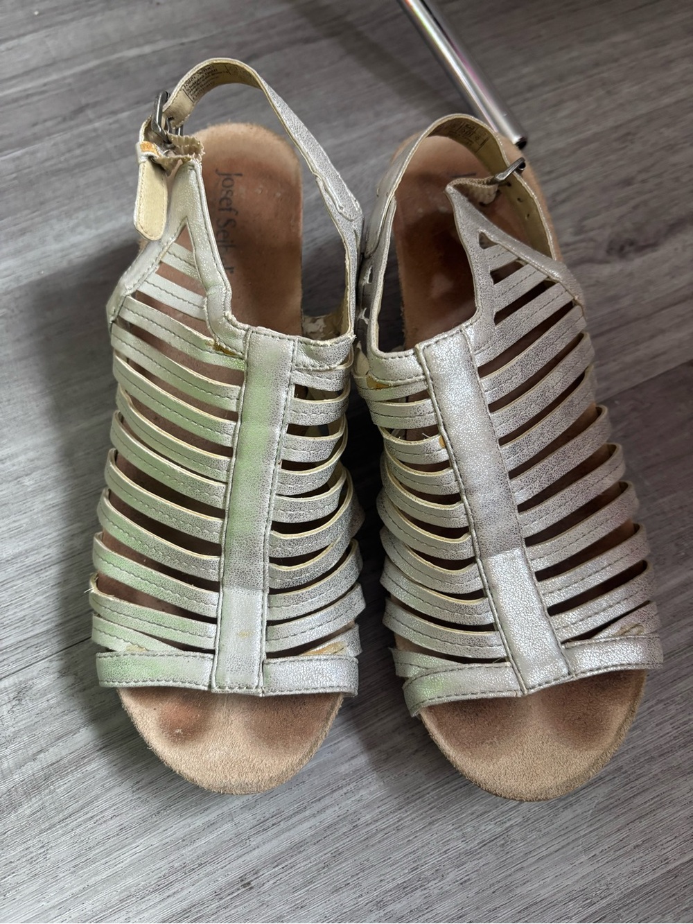 Josef Seibel Women's Silver Strappy Slingback Sandals. Size 41